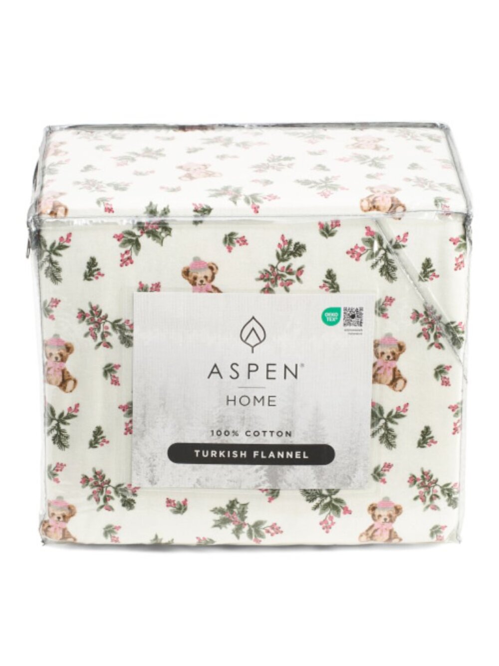 ASPEN Made In Turkey Holly Bear Flannel Sheet Set